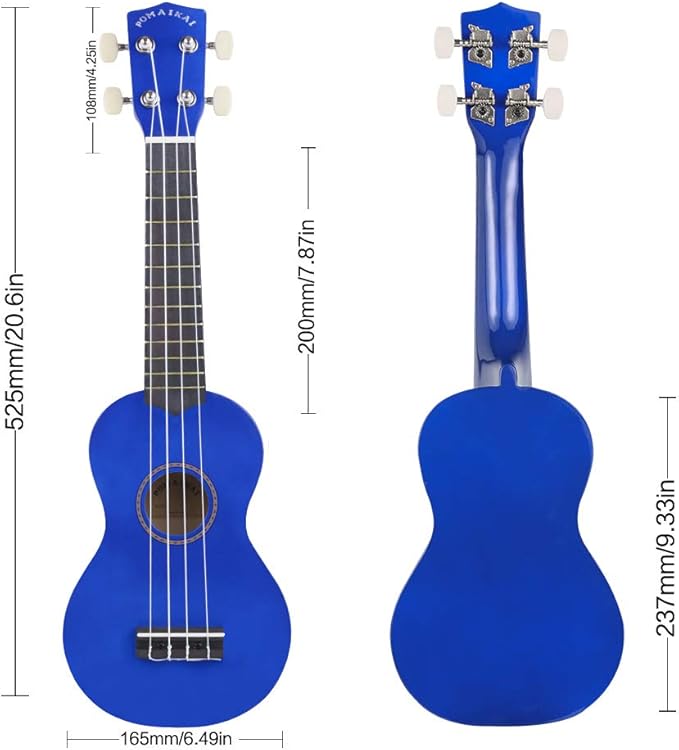 POMAIKAI Soprano Ukulele for Beginners, Ukelele 21" Beginner Instrument for Adults Wood Guitar Small (Dark blue)