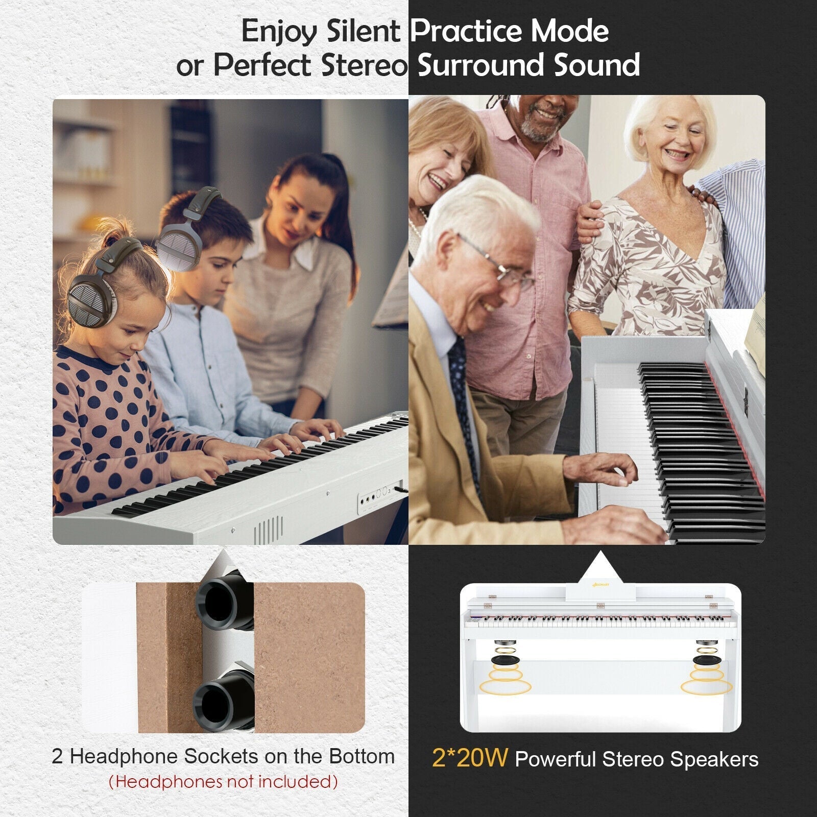 88 Key Full Size Electric Piano Keyboard with Stand 3 Pedals MIDI Function