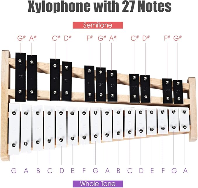 Giantex 27 Note Glockenspiel Xylophone, Percussion Instrument with Wood Base and 27 Metal Keys, Alto Full Size Glockenspiel Xylophone for Adults and Kids- Includes 2 Mallets and Carrying Bag