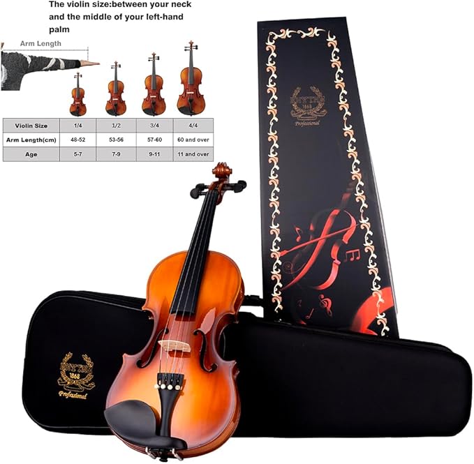 Rhythm Violin Set for Beginners,Acoustic Violins Starter Kit Package for Student,Beginners Fiddle with Hard Case, Rosin, Shoulder Rest, Bow, and Extra Strings (NATURAL, 1/2)