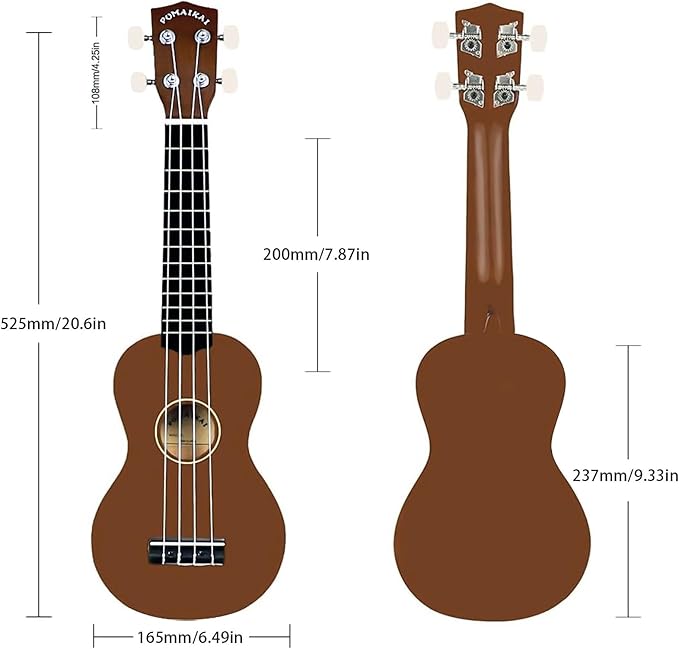 POMAIKAI Soprano Wood Ukulele Starter Ukelele Hawaii Guitar 21 Inch for Beginners and Students(Brown)