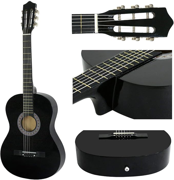 Smartxchoices 6 String 38" Acoustic Guitar Bundle with Gig Bag Strap Pitch Pipe Extra Strings Set Pick for Beginners Starter Kids Girls Youths Students Right-handed (Black)