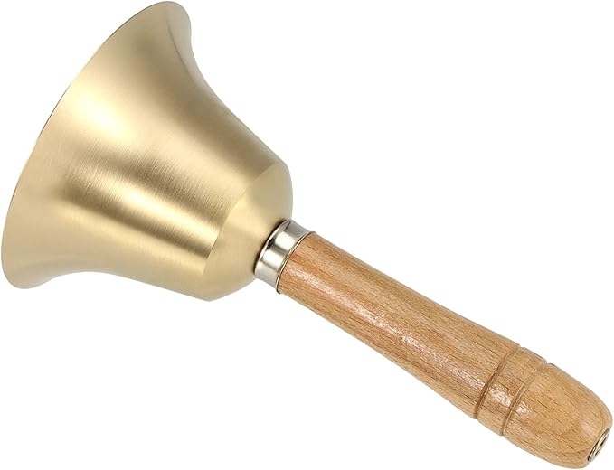 SINJEUN 4 PCS 6 Inch Brass Hand Bell, Solid Brass Hand Call Bells with Wooden Handle, Loud Ringing Bell Restaurant Call Service Bell for Christmas, School, Home, Restaurant, Bride Wedding
