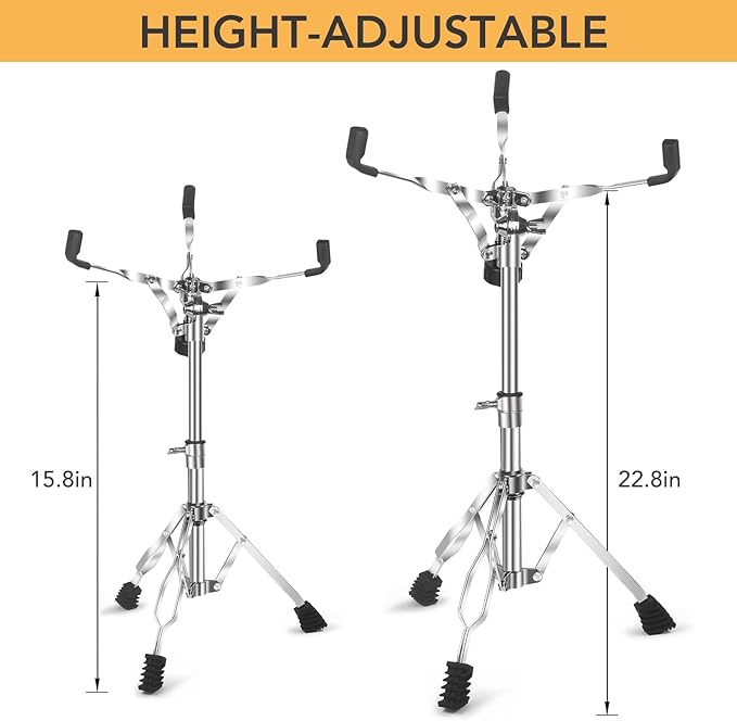 Snare Drum Stand Snare Stand with Drumstick Holder and a Pair of 5A Drum Sticks Fit for 8 to 15 Inch Snare Drum and Practice Pad, Adjustable Height 15.8 to 22.8 Inches for Drum Beginners
