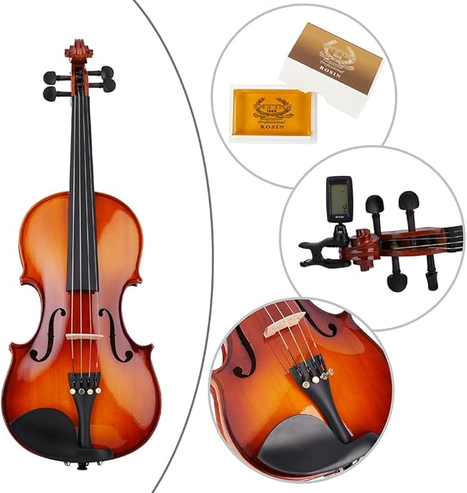 Rhythm Violin Set for Beginners,Acoustic Violins Starter Kit Package for Student,Beginners Fiddle with Hard Case, Rosin, Shoulder Rest, Bow, and Extra Strings (NATURAL, 1/4)