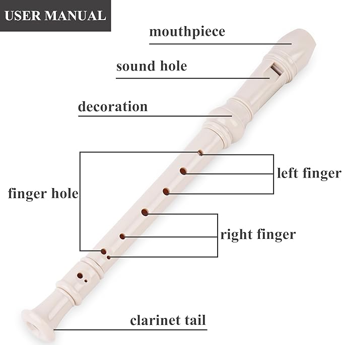 Recorder Instrument for Beginner Kids Adults,8-Hole Soprano Descant Recorder Music Flute with with Cleaning Rod & Leather Case For School Student Home Entertainment(2-Wood Beige)