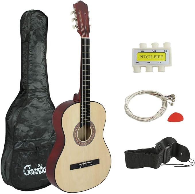 Smartxchoices 38" Kids Acoustic Guitar Kits with Gig Bag, Strap, Pitch Pipe, Extra Set of Strings and Pick for Novice Beginners Music Lovers Kids (Natural)