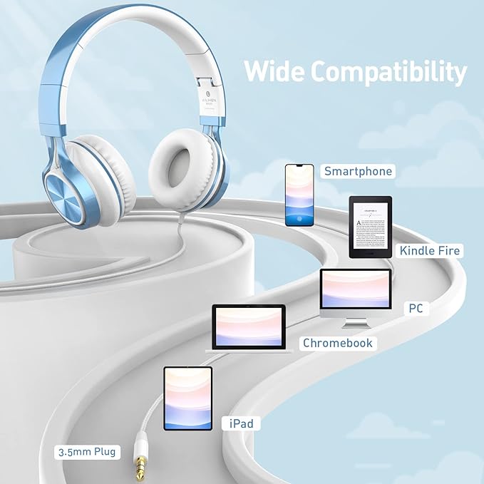 AILIHEN Kids Headphones for School Boys, Headphones with Microphone for Chromebook Laptop Computer Smartphone, 3.5mm Foldable Lightweight Headset for Teen Teenager (Blue)