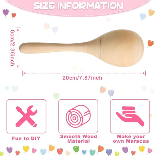Leitee 6 Pcs DIY Wood Maracas Unfinished Hand Painted Maracas Party Favor Wooden Rumba Shakers Hand Percussion Rattles Musical Instruments with Clear Sound for Kid Adult(Log Color)