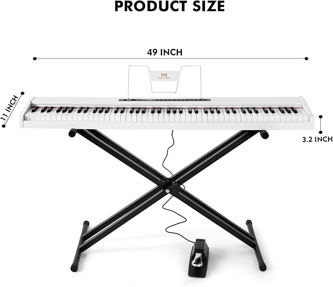 MUSTAR Digital Piano 88 Key Weighted with Stand, 88 Key Semi Weighted Keyboard Piano MEP-1000, Portable Electric Piano Keyboard 88 Keys with Bluetooth Connection, Case, Sustain Pedal, MDF, White