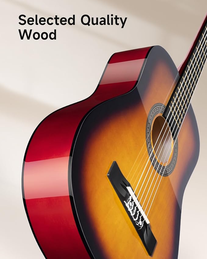 Moukey 38" Acoustic Guitar for Beginners Kids Youth Adult Dreadnought Guitarra Acustica Kit with Chord Poster, Gig Bag, Tuner, Picks, Nylon Strings, Capo, Strap - Sunburst