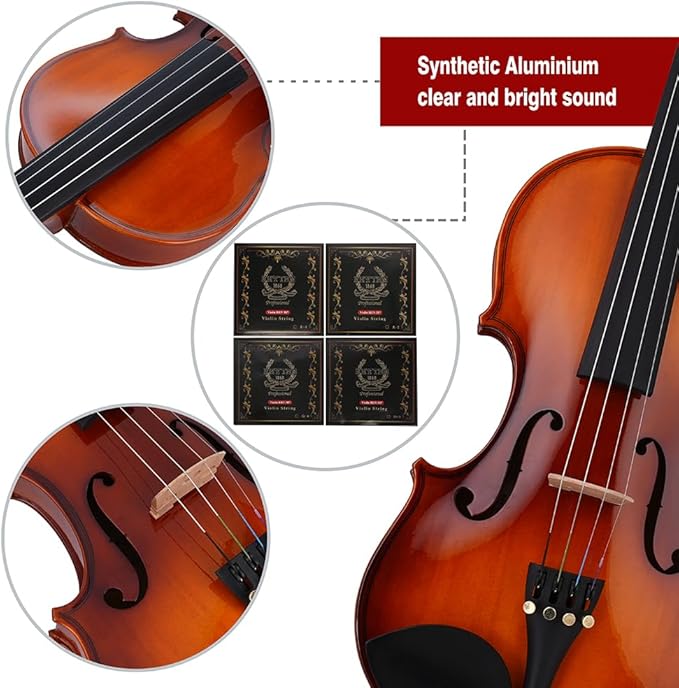Rhythm Violin Set for Beginners,Acoustic Violins Starter Kit Package for Student,Beginners Fiddle with Hard Case, Rosin, Shoulder Rest, Bow, and Extra Strings (NATURAL, Full)
