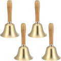 SINJEUN 4 PCS 6 Inch Brass Hand Bell, Solid Brass Hand Call Bells with Wooden Handle, Loud Ringing Bell Restaurant Call Service Bell for Christmas, School, Home, Restaurant, Bride Wedding