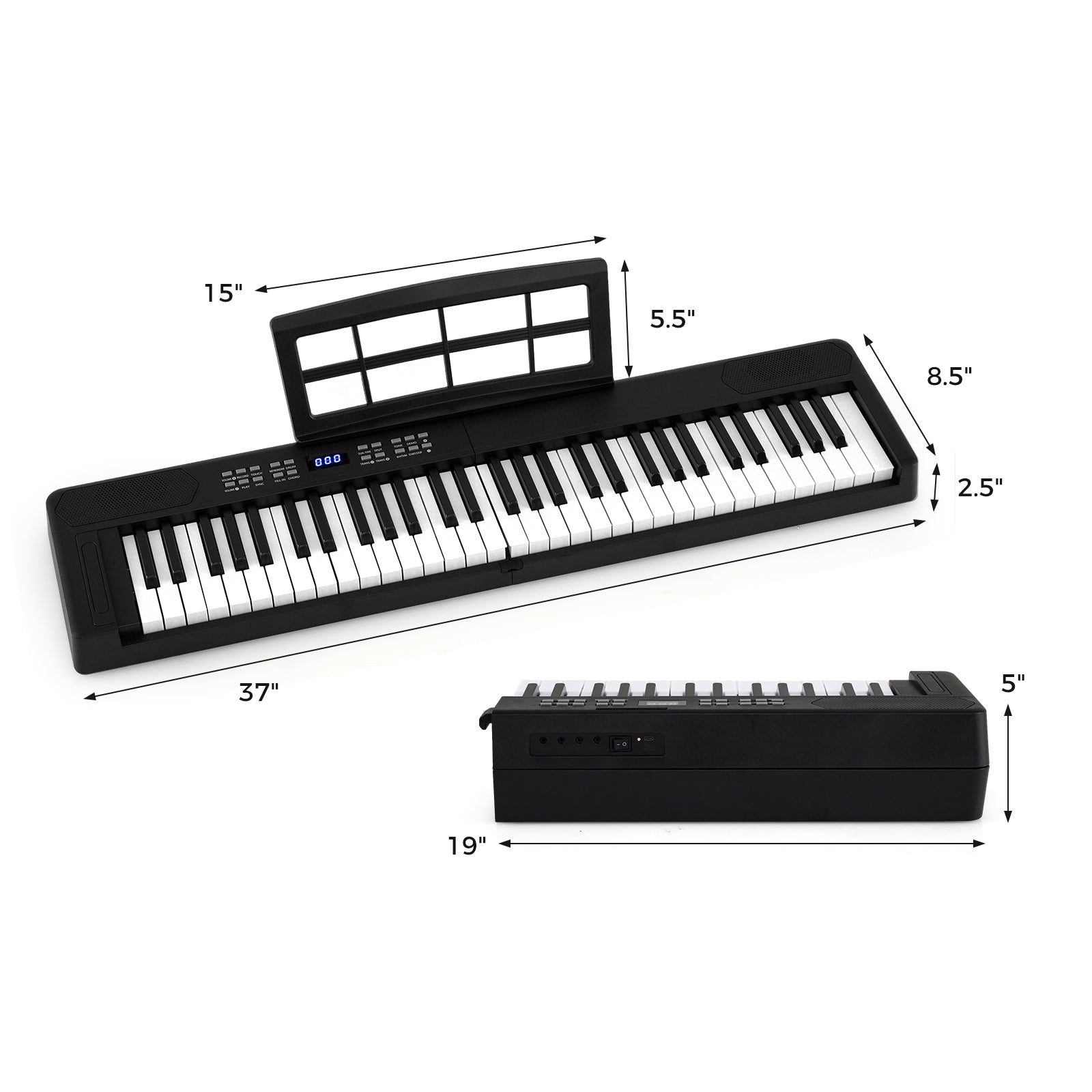 61-Key Foldable Piano Keyboard Full-size Electronic Keyboard with MIDI and Split Function