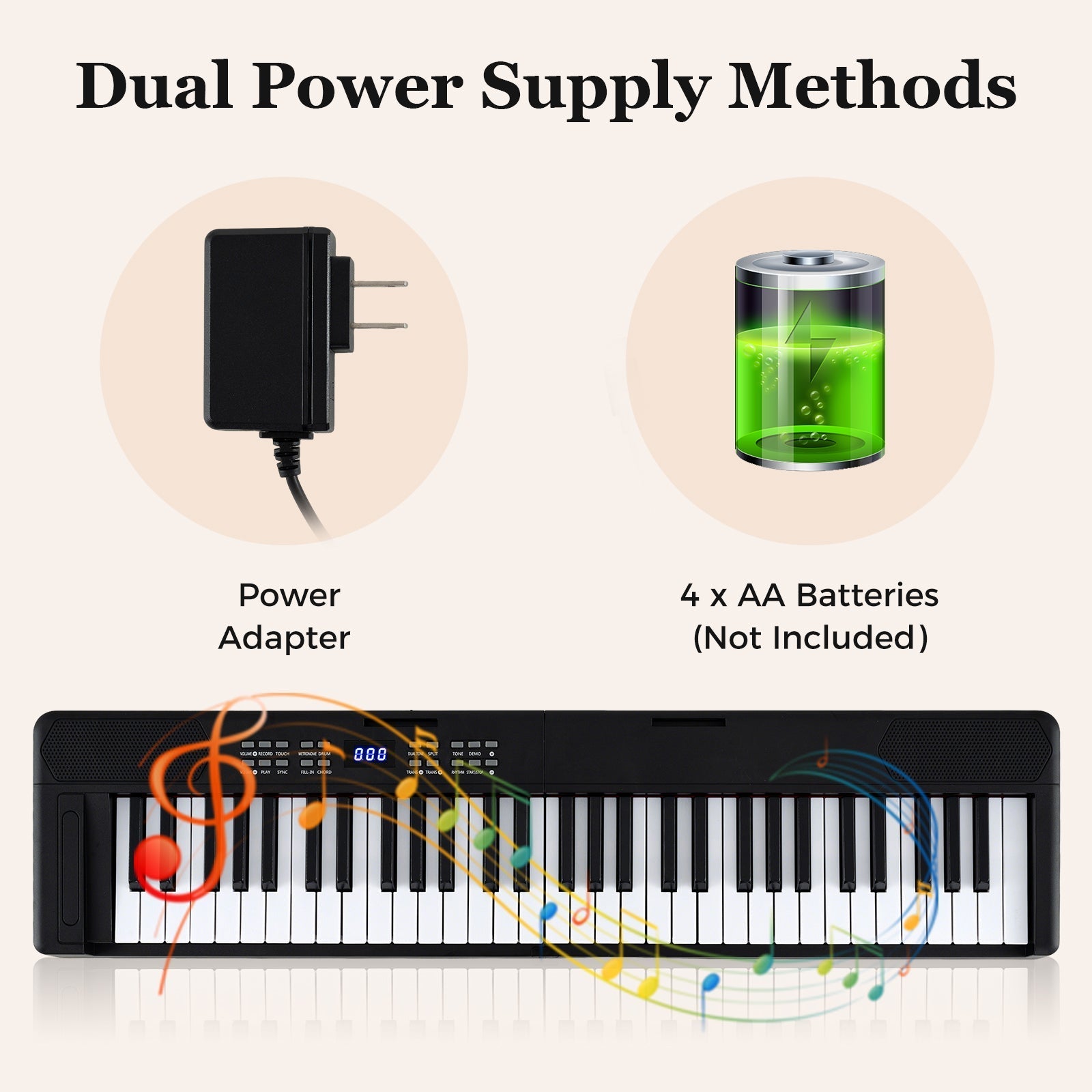 61-Key Foldable Piano Keyboard Full-size Electronic Keyboard with MIDI and Split Function