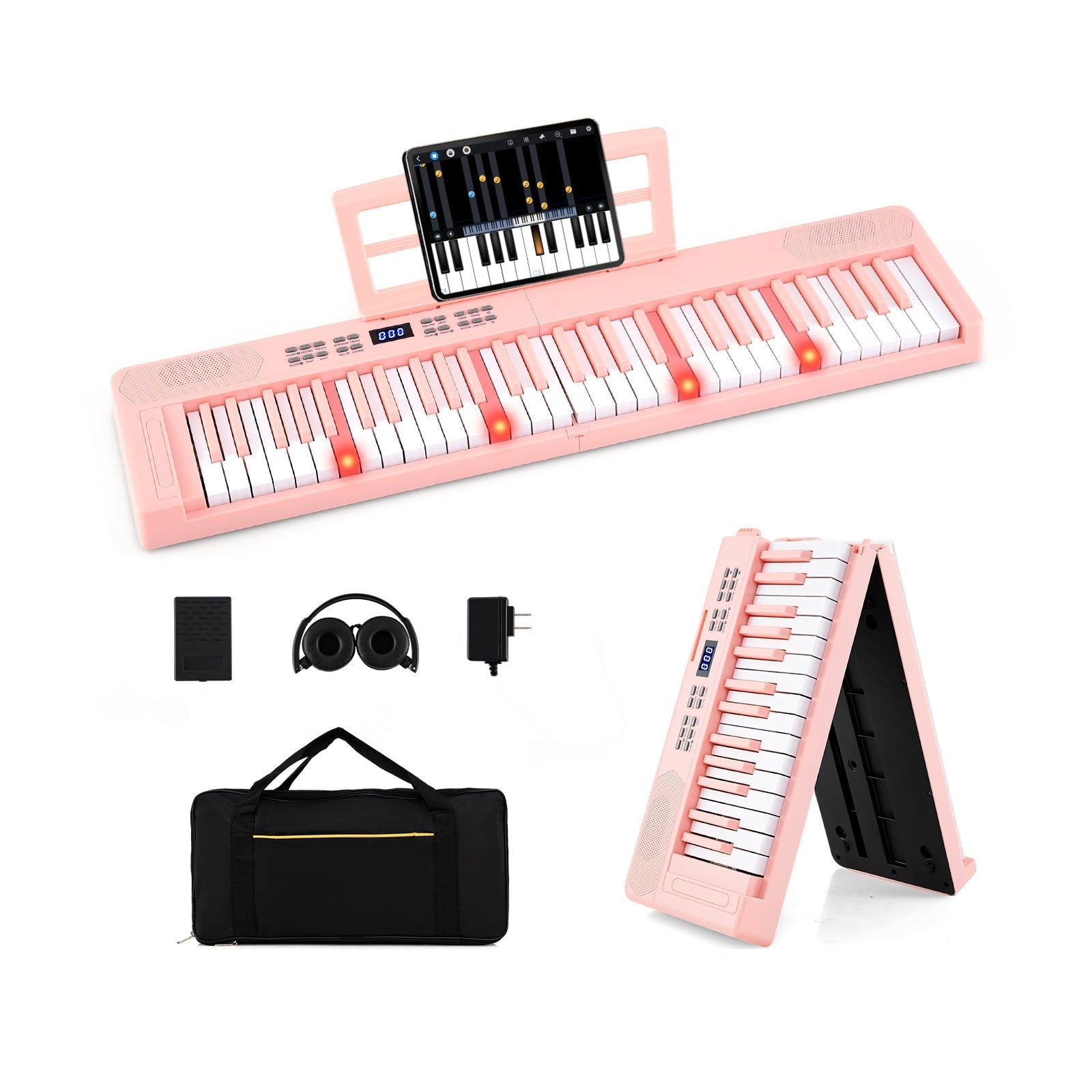 61-Key Foldable Piano Keyboard Full-size Electronic Keyboard with MIDI and Split Function