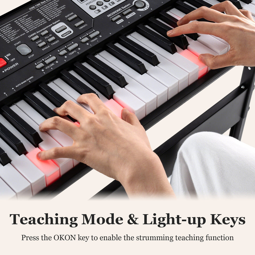 61 Keys Beginners Piano Keyboard Electric Keyboard Kit with Adjustable Stand and Stool-Black