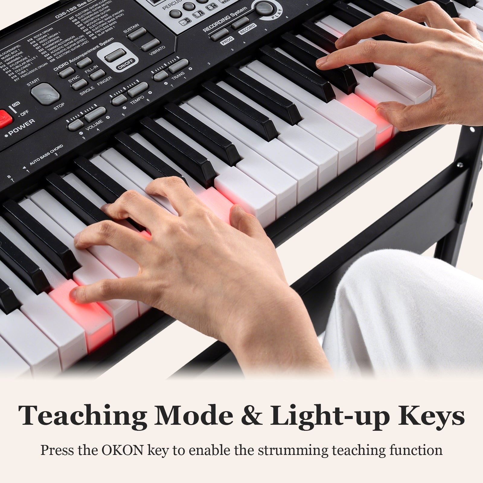 61 Keys Beginners Piano Keyboard Electric Keyboard Kit with Adjustable Stand and Stool-Black