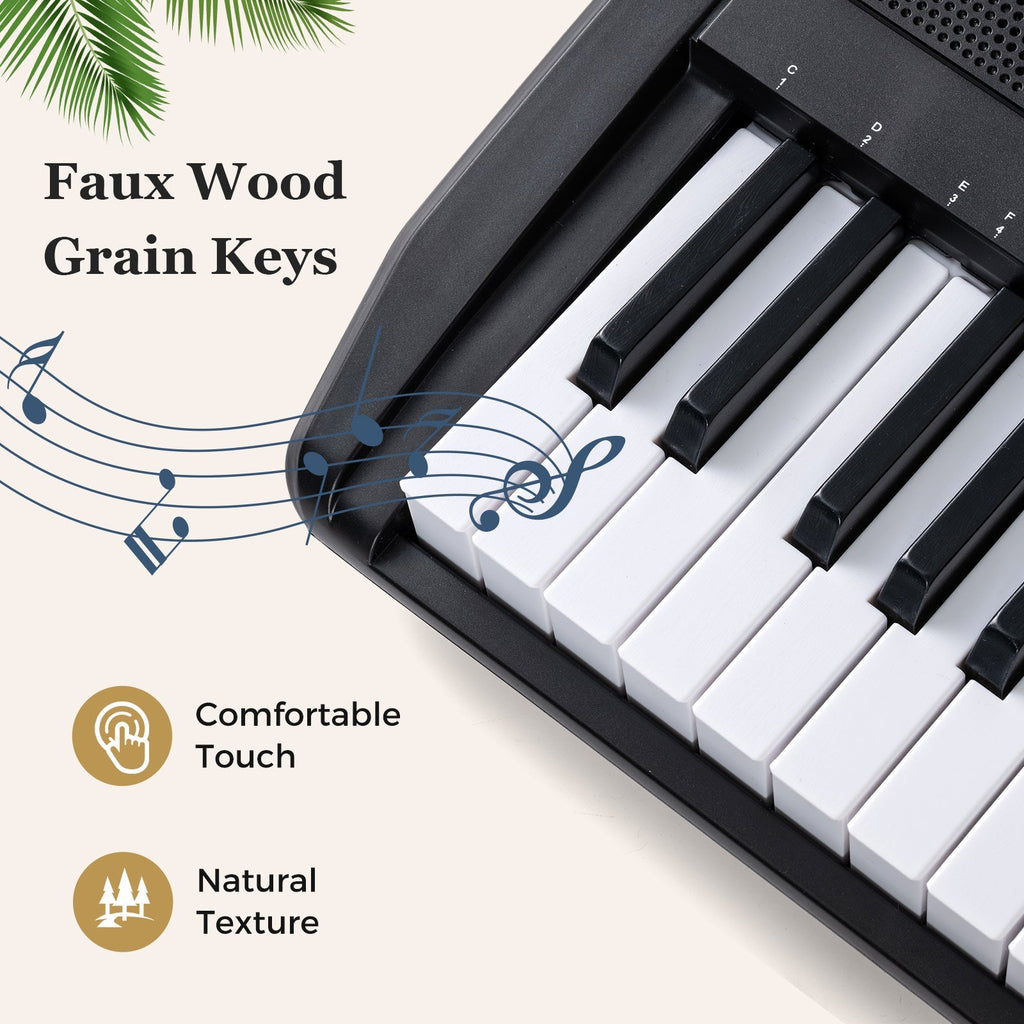61 Keys Beginners Piano Keyboard Electric Keyboard Kit with Adjustable Stand and Stool-Black