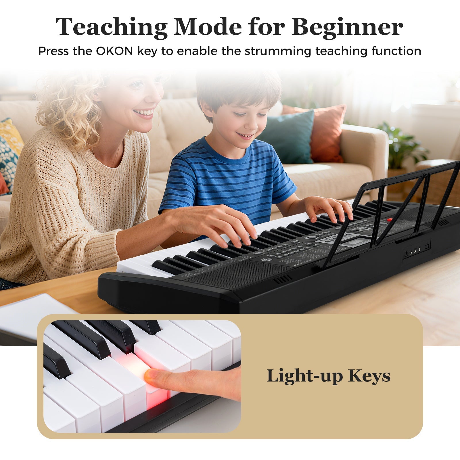 61 Keys Portable Keyboard for Beginners Electric Piano Keyboard Kit with 200 Rhythms and 200 Tones-Black