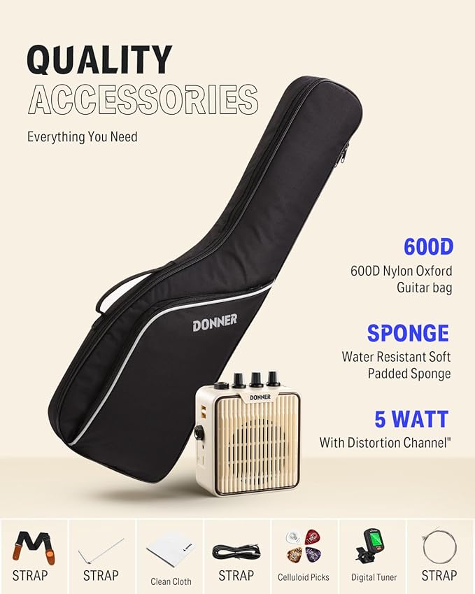 Donner 30 Inch Kids Electric Guitar Beginner Kits ST Style Mini Electric Guitar for Boys Girls with Amp, 600D Bag, Tuner, Picks, Cable, Strap, Extra Strings, DSJ-100, Red