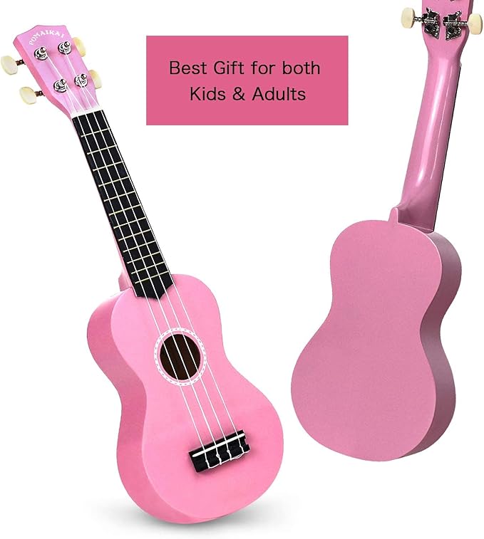 POMAIKAI Soprano Ukulele for Beginners, 21 Inch Ukulele Wood Toddler Guitar Small Hawaiian Ukalalee Starter (Pink)