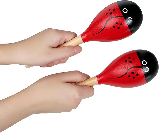 Maracas, Wooden Shaker Musical Percussion Instrument for Adult Kids Babies Toddlers, Red