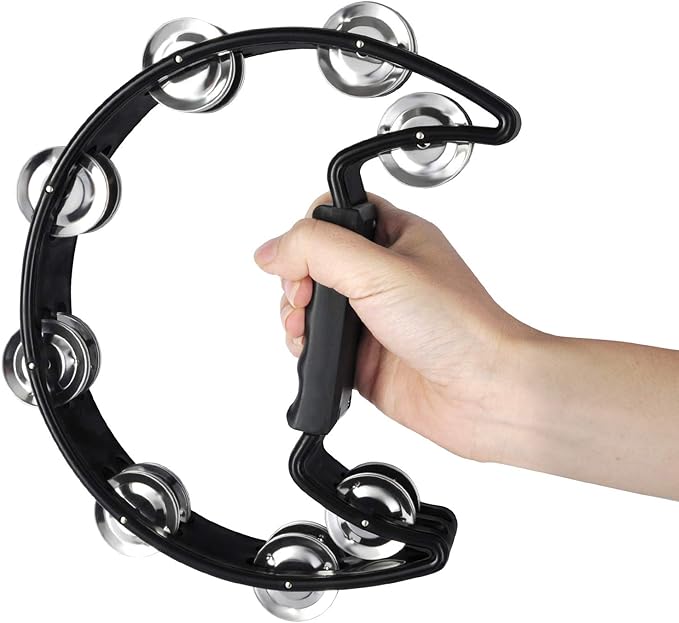 EastRock Tambourine,Metal Jingles Hand Held Percussion Half-Moon Tambourine and Egg Shakers for Kids, Adults, KTV, Party BLACK