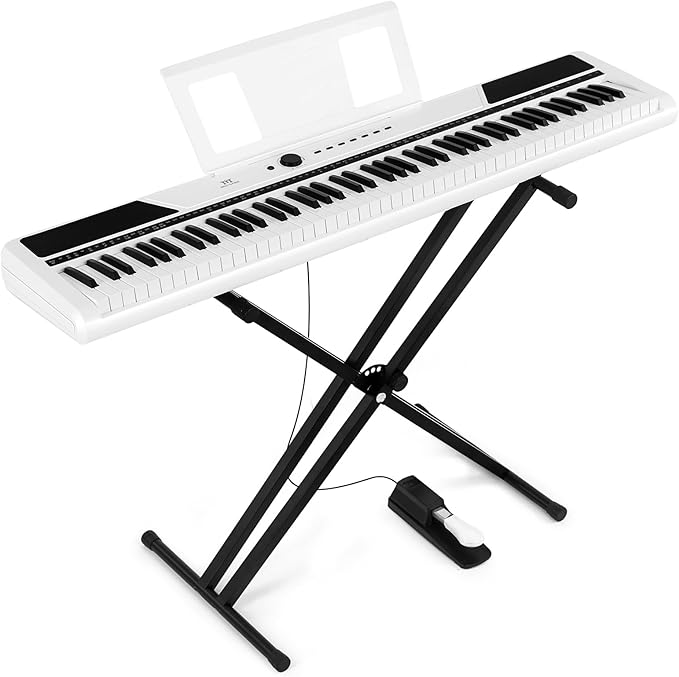 MUSTAR Digital Piano 88 Key Weighted with Stand, 88 Key Semi Weighted Keyboard Piano MEP-1400, Electric Piano Keyboard 88 Keys for Beginners, 2x25W Stereo Speakers, Case, Sustain Pedal, ABS, White