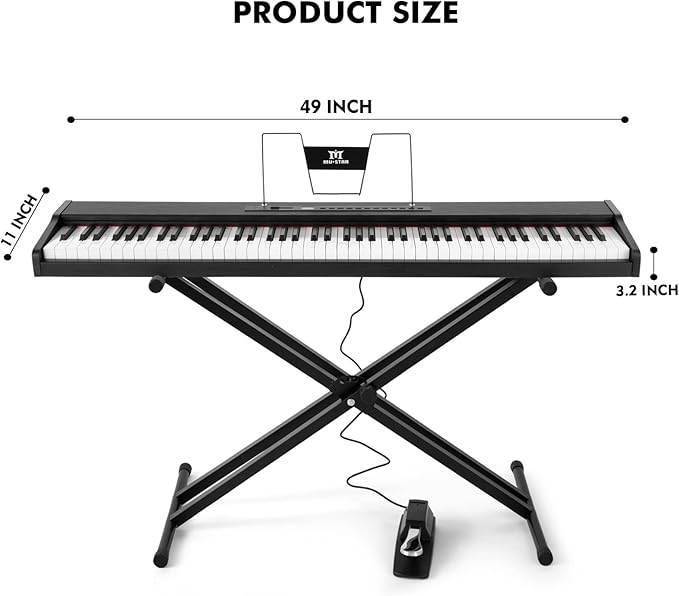 MUSTAR Digital Piano 88 Key Weighted with Stand, 88 Key Semi Weighted Keyboard Piano MEP-900, Portable Electric Piano Keyboard 88 Keys with Bluetooth Connection, Case, Sustain Pedal, MDF, Black