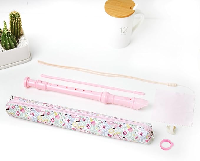 Recorder Instrument for Beginner Adults,8-Hole Soprano Descant Recorder Music Flute with Cleaning Rod & Case Bag For Home Entertainment(2-Pink Flamingo2)