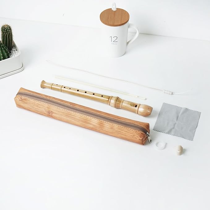 Recorder Instrument for Beginner Adults,8-Hole Soprano Descant Recorder Music Flute with Cleaning Rod & Case Bag For Home Entertainment(6-Beige)