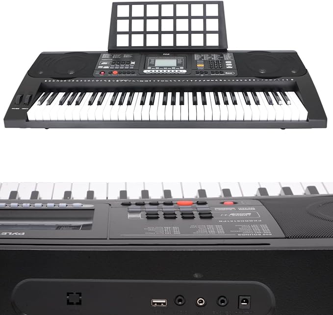 Pyle 61-Key Digital Karaoke Keyboard Piano – Portable Electronic Music Keyboard with Stand, Stool, Mic Input, Stereo Speakers, Record & Playback, Teaching Functions & Case Bag
