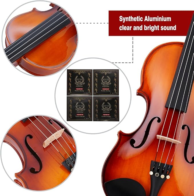 Rhythm Violin Set for Beginners,Acoustic Violins Starter Kit Package for Student,Beginners Fiddle with Hard Case, Rosin, Shoulder Rest, Bow, and Extra Strings (NATURAL, 3/4)