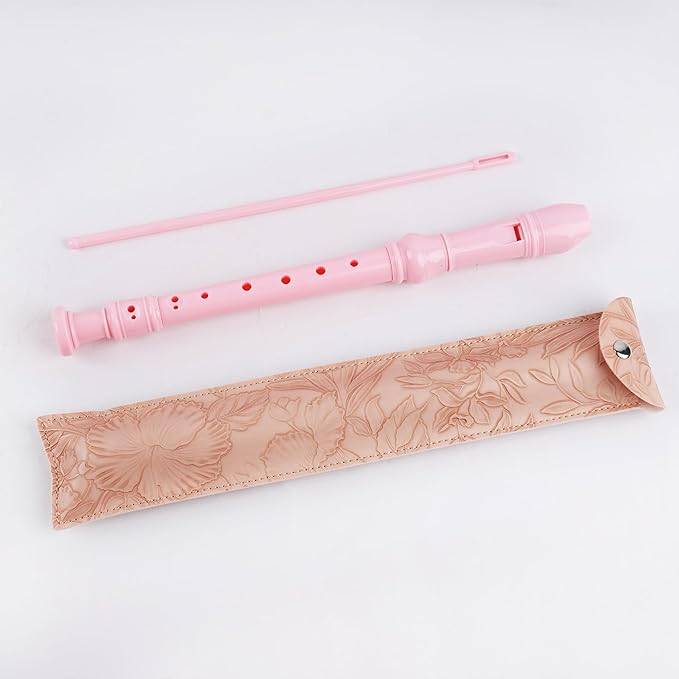 Recorder Instrument for Beginner Kids Adults,8-Hole Soprano Descant Recorder Music Flute with with Cleaning Rod & Leather Case For School Student Home Entertainment(2-Carved Pink)