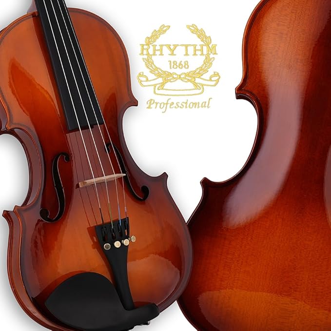 Rhythm Violin Set for Beginners,Acoustic Violins Starter Kit Package for Student,Beginners Fiddle with Hard Case, Rosin, Shoulder Rest, Bow, and Extra Strings (NATURAL, Full)