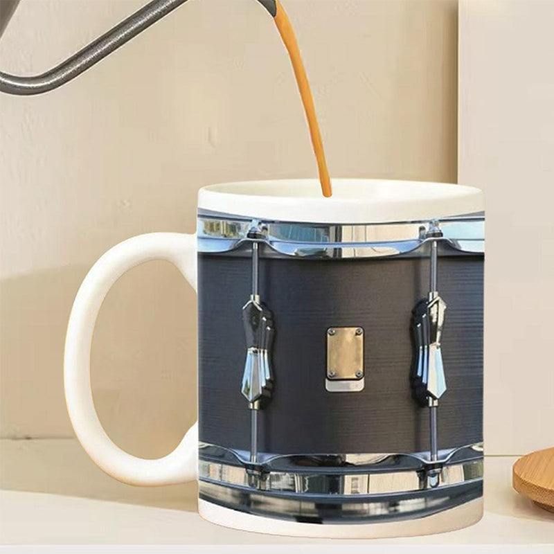 Vintage Drum Mug, 11oz. Black & White, Funny Ceramic Mug. Ideal Cool Gift for Drummers and Musicians.