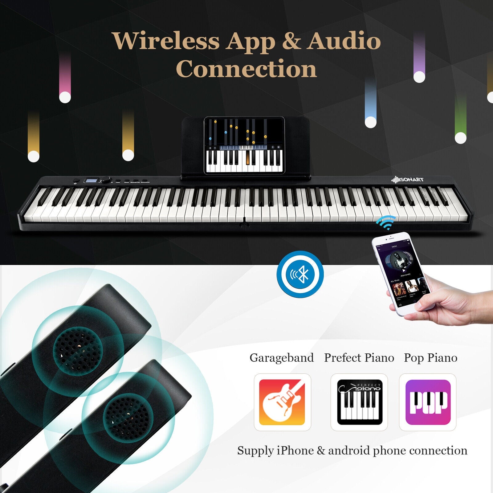 88-Key Folding Electric Lighted Piano Full-Size Portable Keyboard MIDI