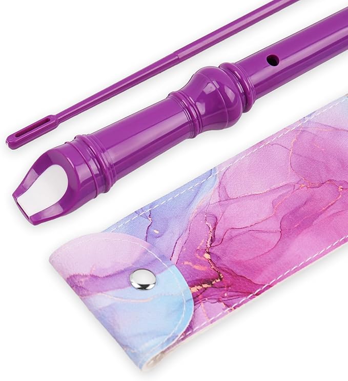 Recorder Instrument for Beginner Kids Adults,8-Hole Soprano Descant Recorder Music Flute with with Cleaning Rod & Leather Case For School Student Home Entertainment(2-Purple Blue Splash-ink)
