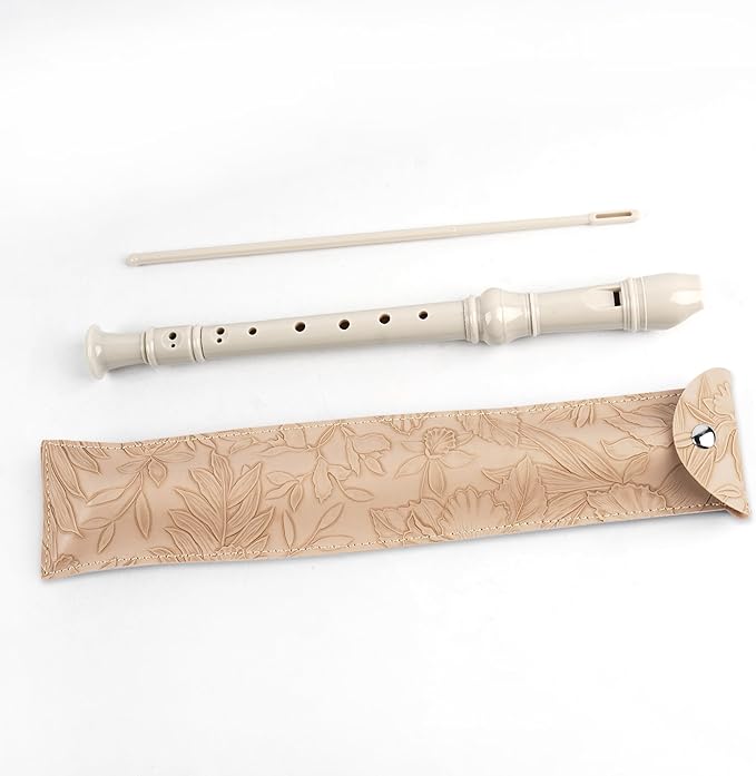 Recorder Instrument for Beginner Kids Adults,8-Hole Soprano Descant Recorder Music Flute with with Cleaning Rod & Leather Case For School Student Home Entertainment(2-Carved Beige)