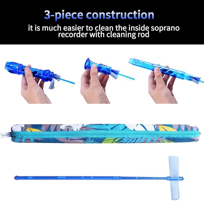 Soprano Recorder Instrument for Kids Beginners Student 8 Hole Flute German Fingering C Key Recorder Instrument 3 Piece with Cleaning Rod and Bag Fingering Chart