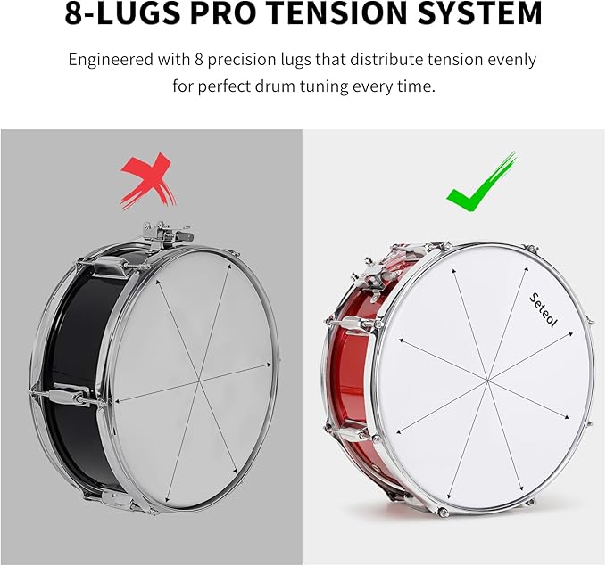 Snare Drum Kit, 14" x 5.5" Marching Snare Drum + Storage Padded Bag + Silent Mute Pad + A Pair Of 5A Drumsticks + Drums Key, Portable Drums Hardware Set for Adults Kids Student Beginners (Red)