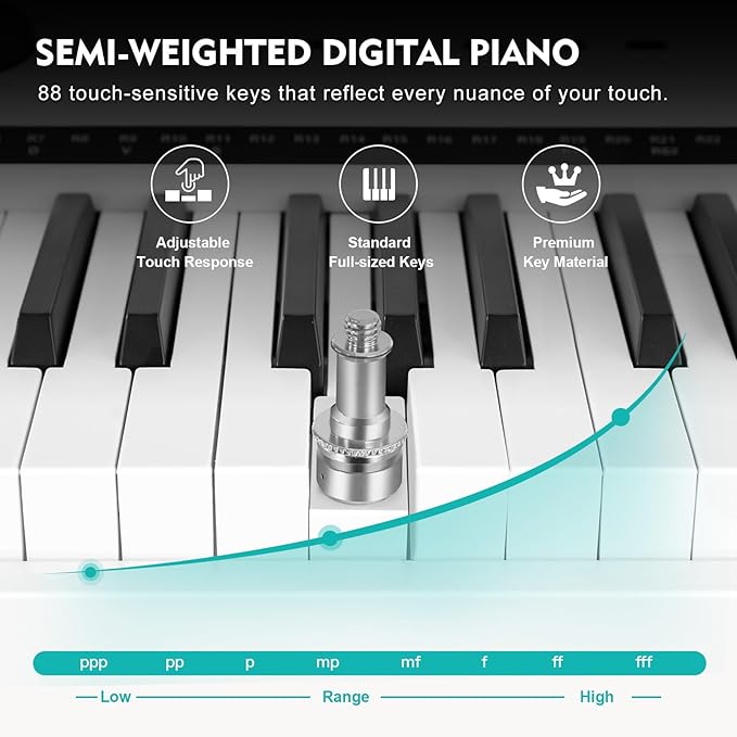 MUSTAR Digital Piano 88 Key Weighted with Stand, 88 Key Semi Weighted Keyboard Piano MEP-1400, Electric Piano Keyboard 88 Keys for Beginners, 2x25W Stereo Speakers, Case, Sustain Pedal, ABS, White