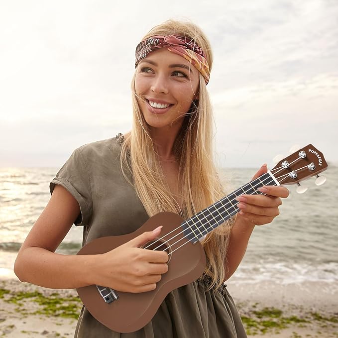 POMAIKAI Soprano Wood Ukulele Starter Ukelele Hawaii Guitar 21 Inch for Beginners and Students(Brown)