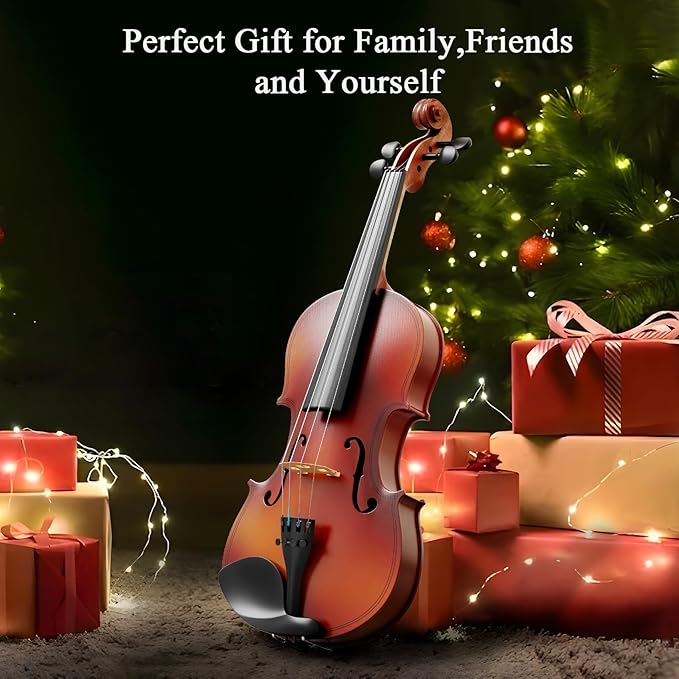 1/8 Beginner Violin Kit, Complete Violin Set with Case, Bow, Rosin, Natural Finish