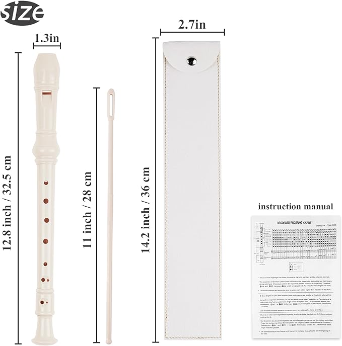 Recorder Instrument for Beginner Kids Adults,8-Hole Soprano Descant Recorder Music Flute with with Cleaning Rod & Leather Case For School Student Home Entertainment(2-Carved White)