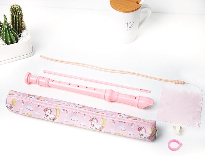 Recorder Instrument for Beginner Adults,8-Hole Soprano Descant Recorder Music Flute with Cleaning Rod & Case Bag For Home Entertainment(2-Pink Unicorn2)