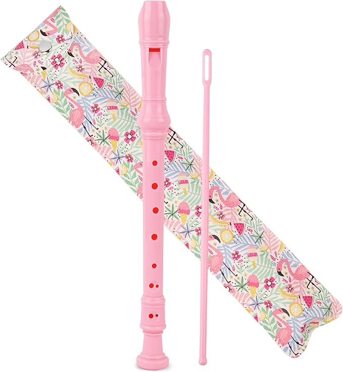 Recorder Instrument for Beginner Kids Adults,8-Hole Soprano Descant Recorder Music Flute with with Cleaning Rod & Leather Case For School Student Home Entertainment(2-Flamingo)