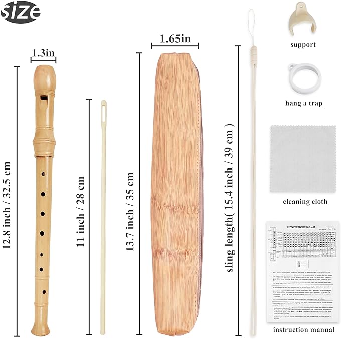 Recorder Instrument for Beginner Adults,8-Hole Soprano Descant Recorder Music Flute with Cleaning Rod & Case Bag For Home Entertainment(6-Beige)
