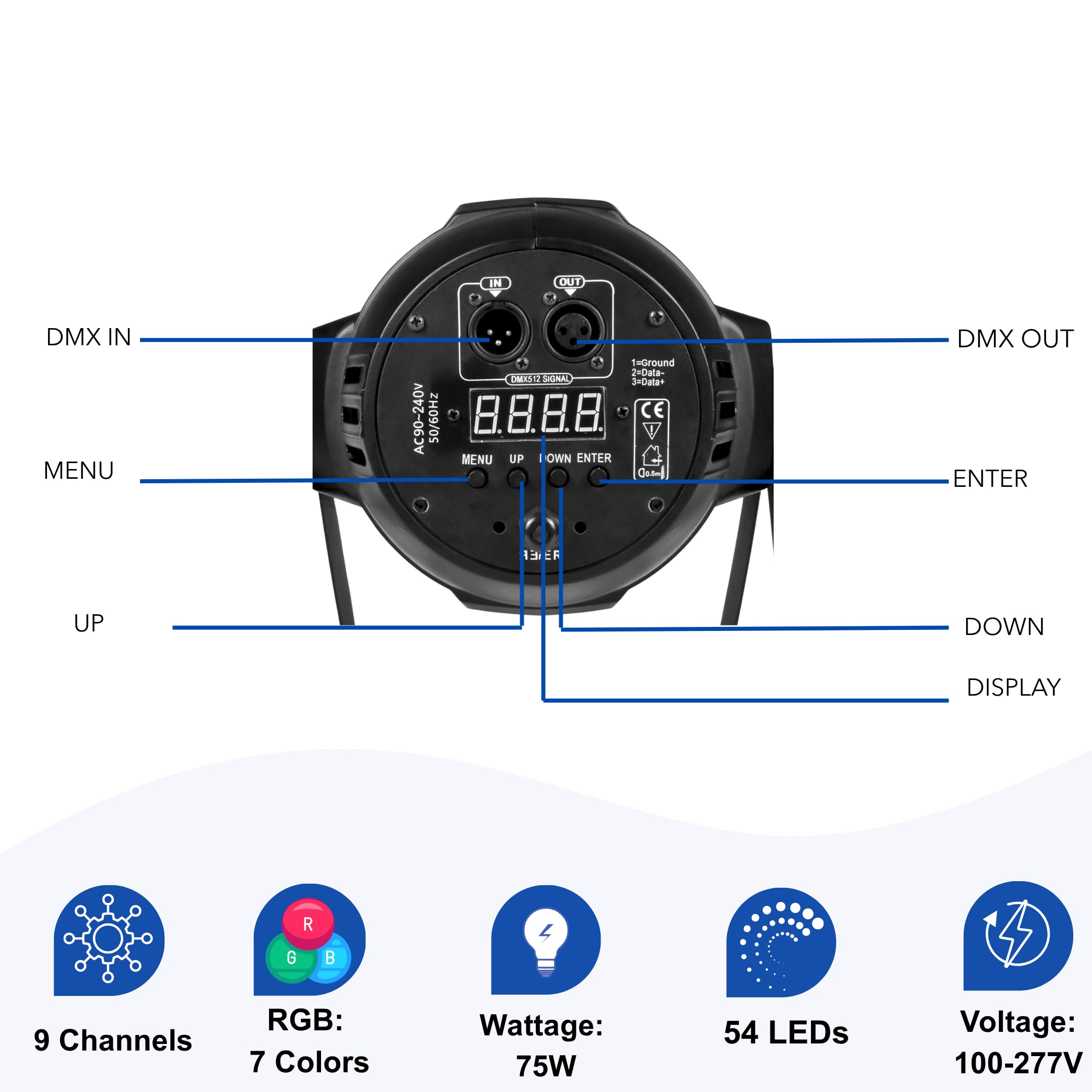 DJ Lights DMX Sound Activated, 54 x 3W LED Par Lights- RGB Stage Light DMX, DJ Par Lighting for Concert, Wedding, Party, Bar, Stage Lighting (1)